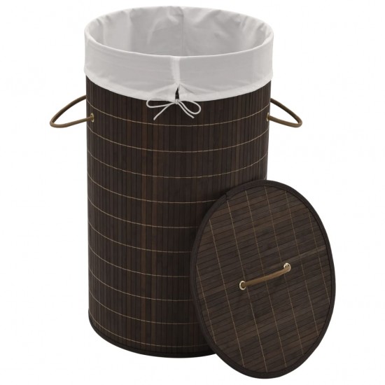 Skalbinių krepšys, tamsiai ruda spalva, bambukas, apvalus