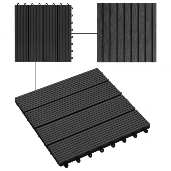 Grindų plytelės, 11vnt., juodos spalvos, 30x30cm, 1m², WPC
