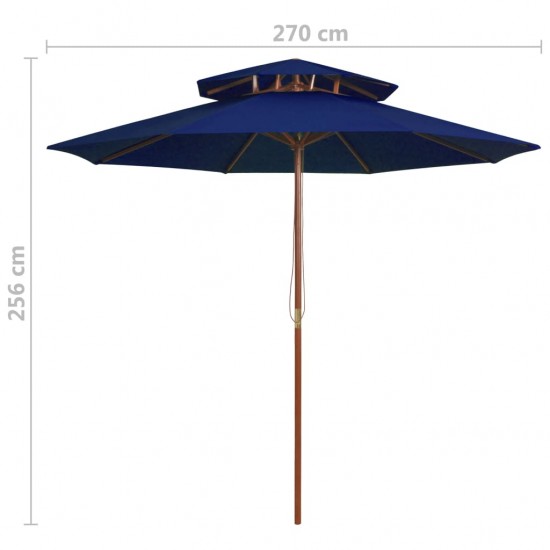 Skėtis su dvigubu stogeliu ir mediniu stulpu, mėlynas, 270cm