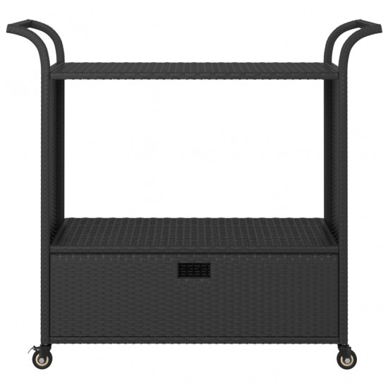 Baro vežimėlis su stalčiumi, juodas, 100x45x97cm, poliratanas