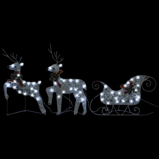 Kalėdų dekoracija elniai ir rogės, sidabrinės spalvos, 100 LED