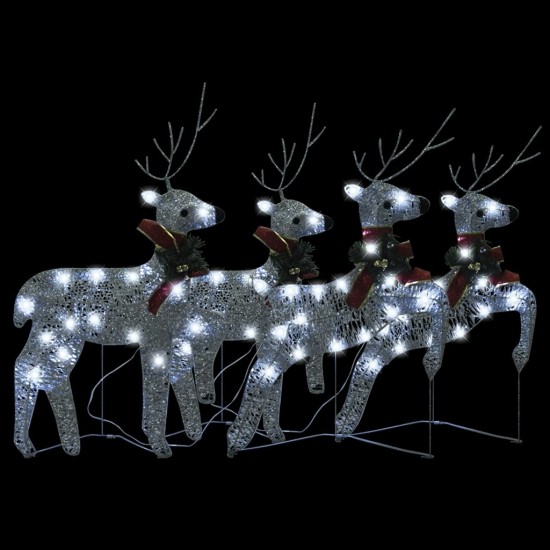 Kalėdiniai elniai, 4vnt., sidabro spalvos, 80 LED lempučių