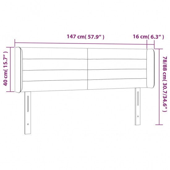 Galvūgalis su LED, tamsiai pilkas, 147x16x78/88cm, aksomas