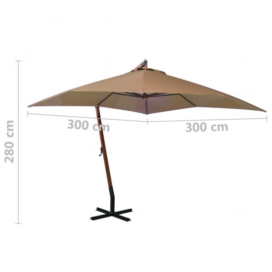 Kabantis skėtis su stulpu, taupe spalvos, 3x3m, eglės masyvas