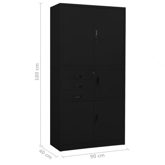 Biuro spintelė, juodos spalvos, 90x40x180cm, plienas