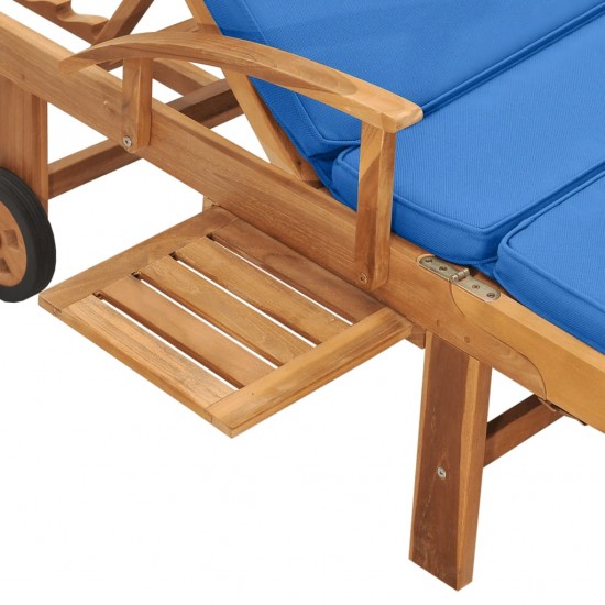 Saulės gultas su čiužiniu, mėlynas, tikmedžio medienos masyvas