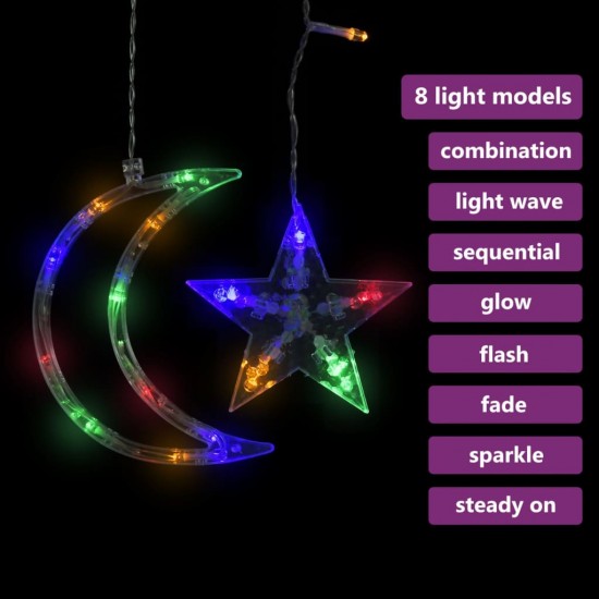 Girlianda žvaigždės ir mėnuliai, 345 spalvotos LED lemputės
