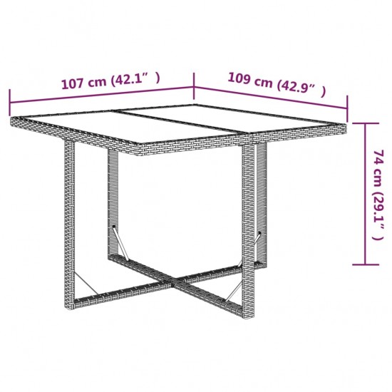 Sodo stalas, smėlio, 109x107x74cm, poliratanas ir stiklas