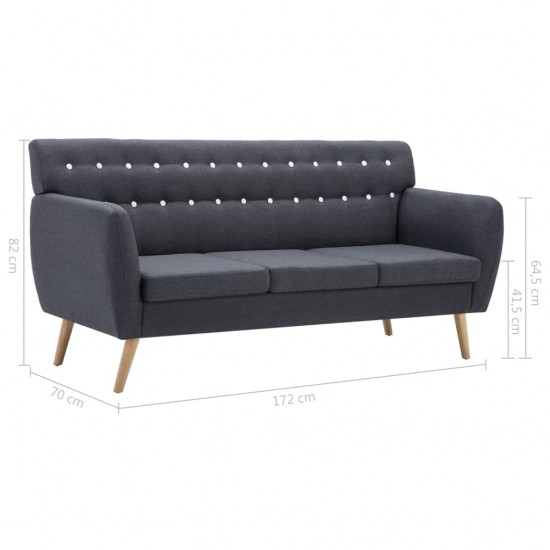 Trivietė sofa, audinio apmušalas, 172x70x82cm, tamsiai pilka