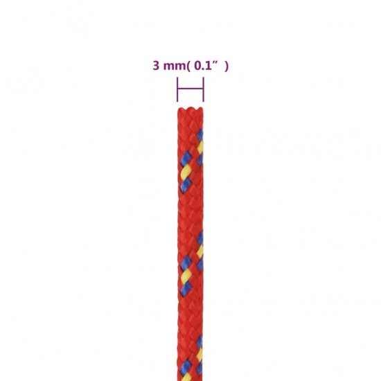 Valties virvė, raudonos spalvos, 3mm, 250m, polipropilenas