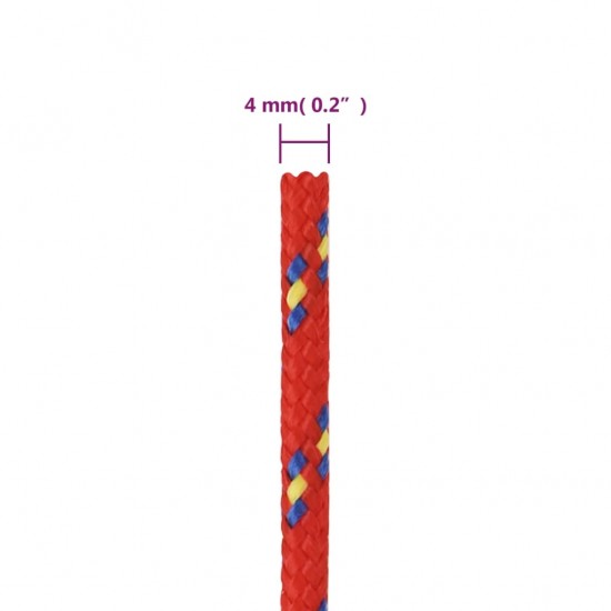 Valties virvė, raudonos spalvos, 4mm, 250m, polipropilenas