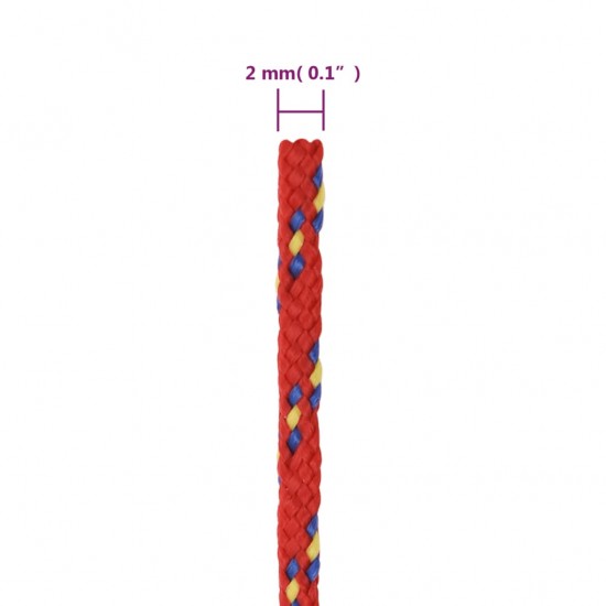 Valties virvė, raudonos spalvos, 2mm, 250m, polipropilenas
