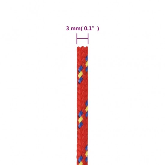 Valties virvė, raudonos spalvos, 3mm, 500m, polipropilenas