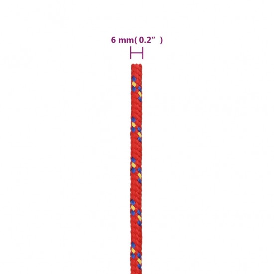 Valties virvė, raudonos spalvos, 6mm,50m, polipropilenas