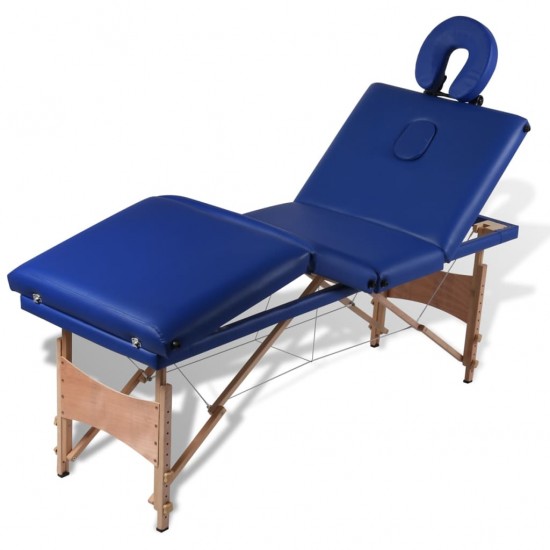 Sulankstomas masažo stalas, mėlynas, 4 zonų, su mediniu rėmu