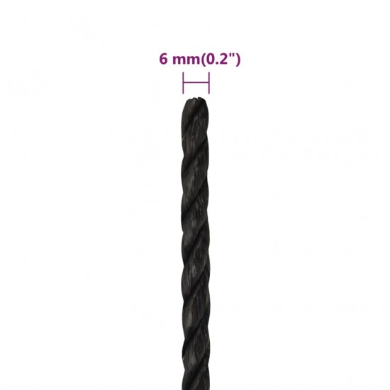 Darbo virvė, juodos spalvos, 6mm, 50m, polipropilenas