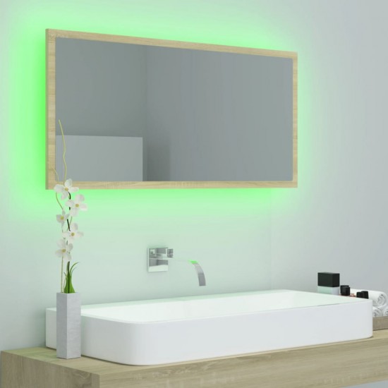 Vonios kambario LED veidrodis, ąžuolo, 90x8,5x37cm, akrilas