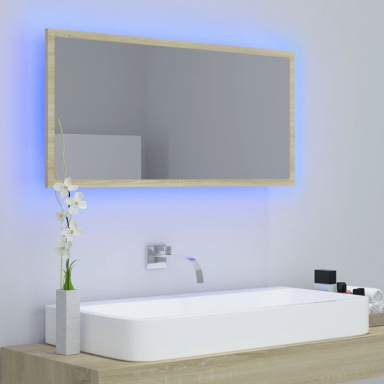 Vonios kambario LED veidrodis, ąžuolo, 90x8,5x37cm, akrilas