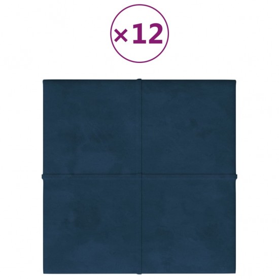 Sienų plokštės, 12vnt., mėlynos, 30x30cm, aksomas, 1,08m²