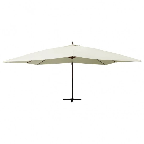 Gembinis skėtis su mediniu stulpu, smėlio baltas, 400x300cm