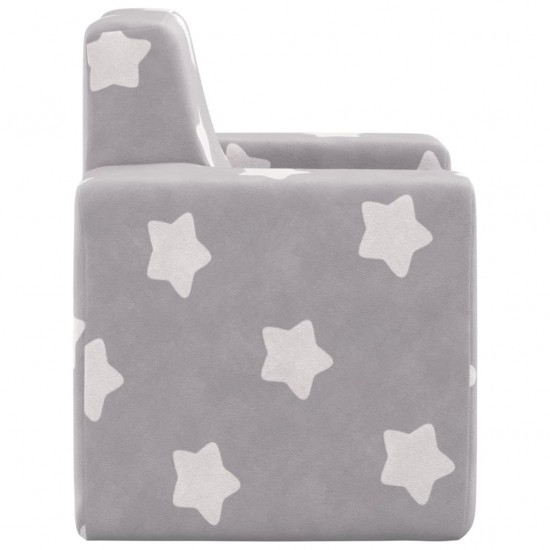 Vaikiška sofa, šviesiai pilka, minkštas pliušas, su žvaigždėmis