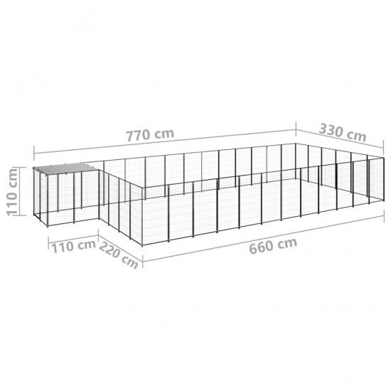 Voljeras šunims, juodos spalvos, 22,99 m², plienas