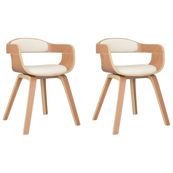 Valgomojo kėdės, 2vnt., kreminės, lenkta mediena/dirbtinė oda