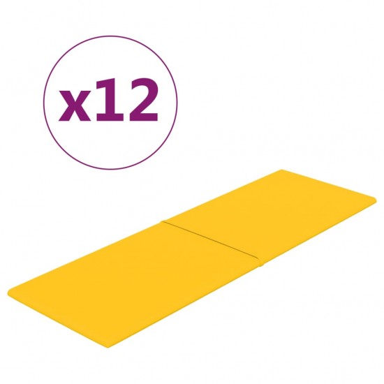 Sienų plokštės, 12vnt., geltonos, 90x30cm, aksomas, 3,24m²