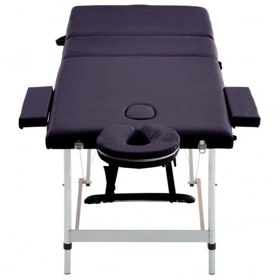 Sulankstomas masažo stalas, violetinis, aliuminis, 3 zonų