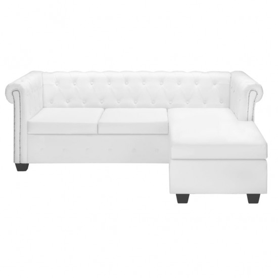 L-formos Chesterfield sofa, dirbtinė oda, balta