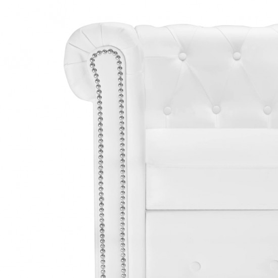 L-formos Chesterfield sofa, dirbtinė oda, balta