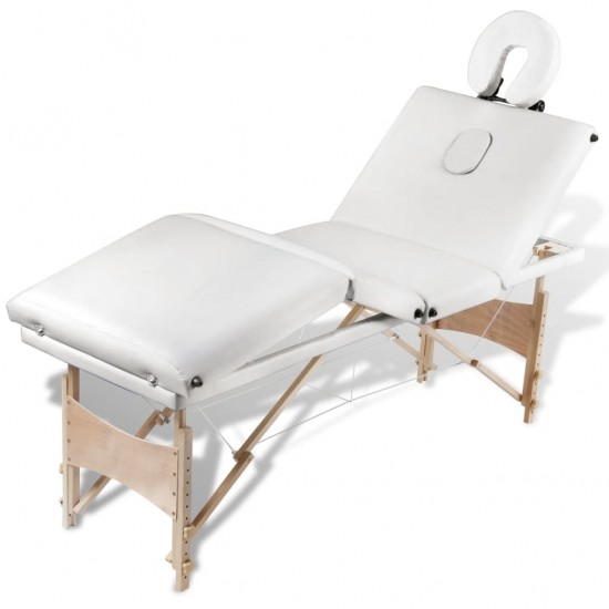 Sulankstomas masažo stalas, kreminis, 4 zonų, su mediniu rėmu