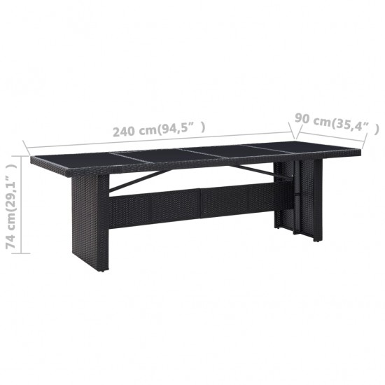 Sodo stalas, juodas, 240x90x74cm, poliratanas ir stiklas