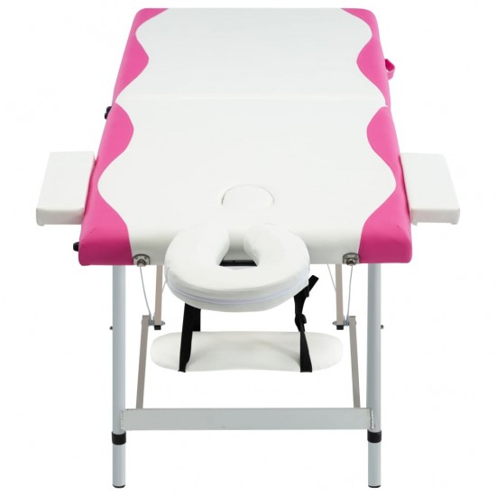 Sulankstomas masažo stalas, baltas/rožinis, aliuminis, 2 zonų