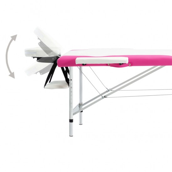 Sulankstomas masažo stalas, baltas/rožinis, aliuminis, 2 zonų