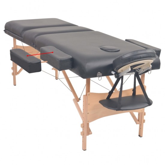 Sulankstomas masažo stalas, juodas, 3 zonų, 10cm storio