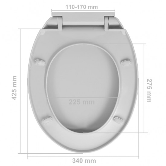 Klozeto sėdynė su soft-close mechanizmu, šviesiai pilka, ovali