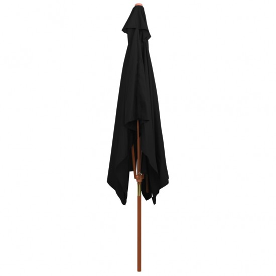 Lauko skėtis su mediniu stulpu, juodos spalvos, 200x300cm