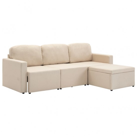 Trivietė modulinė sofa-lova, kreminės spalvos, audinys