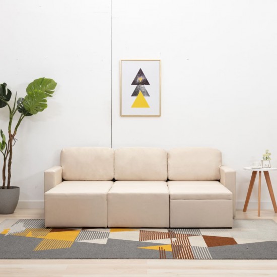 Trivietė modulinė sofa-lova, kreminės spalvos, audinys