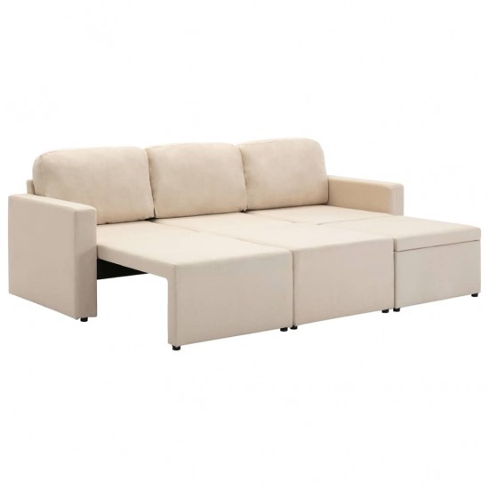 Trivietė modulinė sofa-lova, kreminės spalvos, audinys