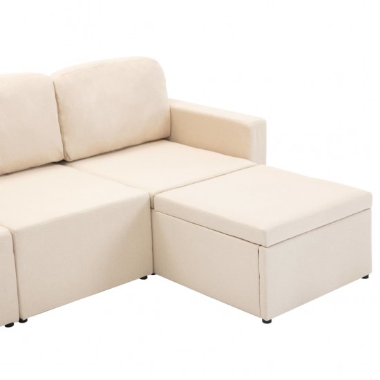 Trivietė modulinė sofa-lova, kreminės spalvos, audinys