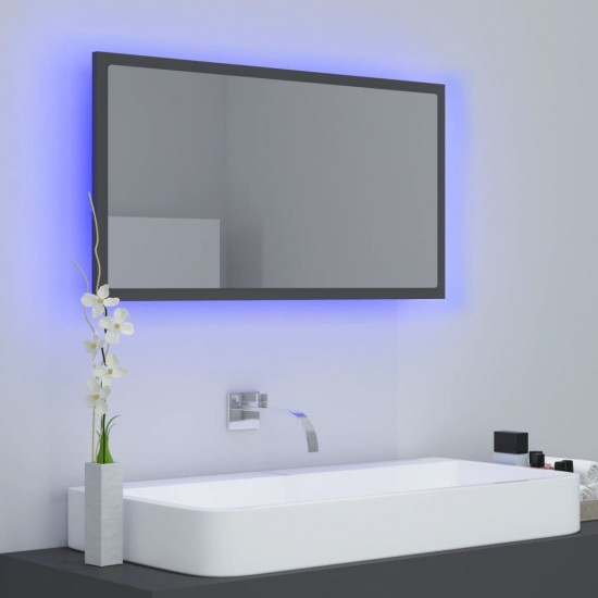 Vonios kambario LED veidrodis, pilkas, 80x8,5x37cm, akrilas