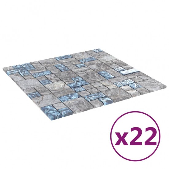 Mozaikinės plytelės, 22vnt., pilkos/mėlynos, 30x30cm, stiklas