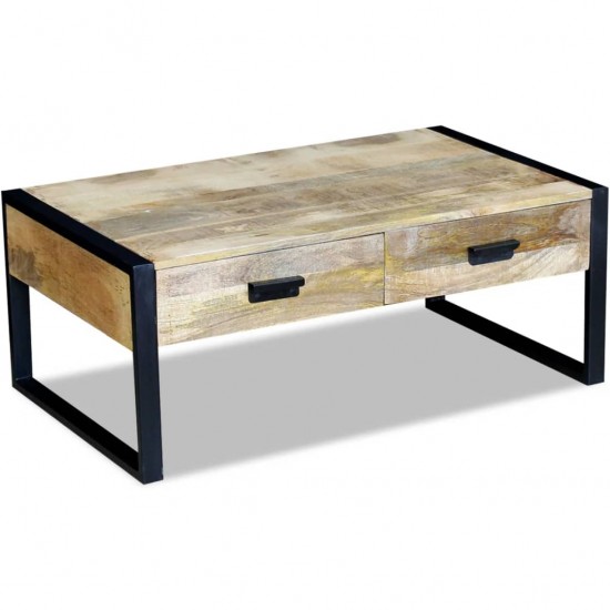 Kavos staliukas su 2 stalčiais, mango mediena, 100x60x40 cm