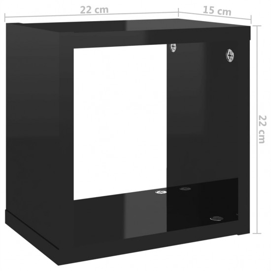 Sieninės lentynos, 4vnt., juodos, 22x15x22cm, kubo formos