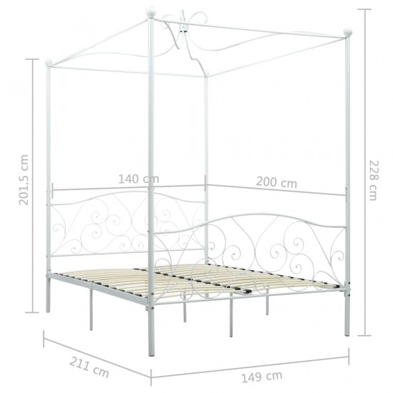 Lovos rėmas su baldakimu, baltos spalvos, 140x200cm, metalas
