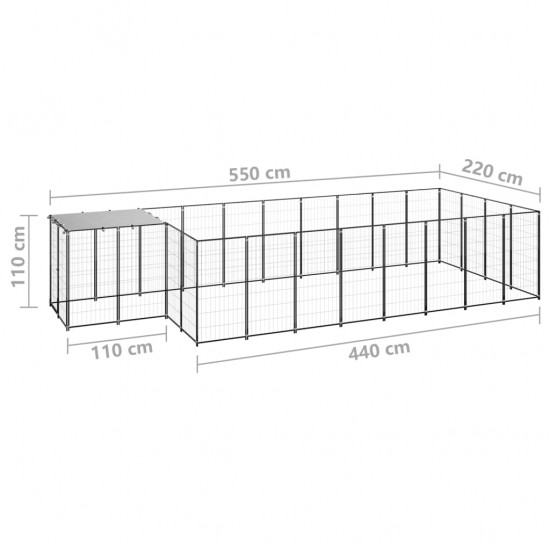 Voljeras šunims, juodos spalvos, 10,89 m², plienas