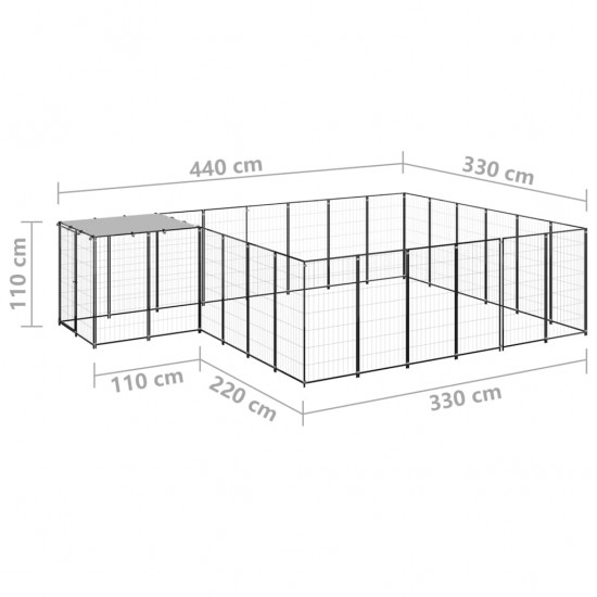 Voljeras šunims, juodos spalvos, 12,1 m², plienas