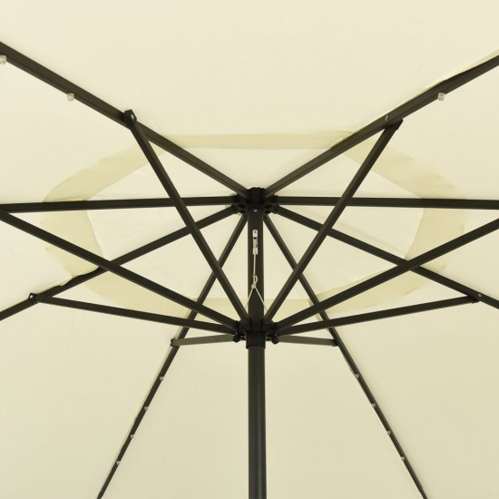 Lauko skėtis su LED ir metaliniu stulpu, smėlio, 400cm
